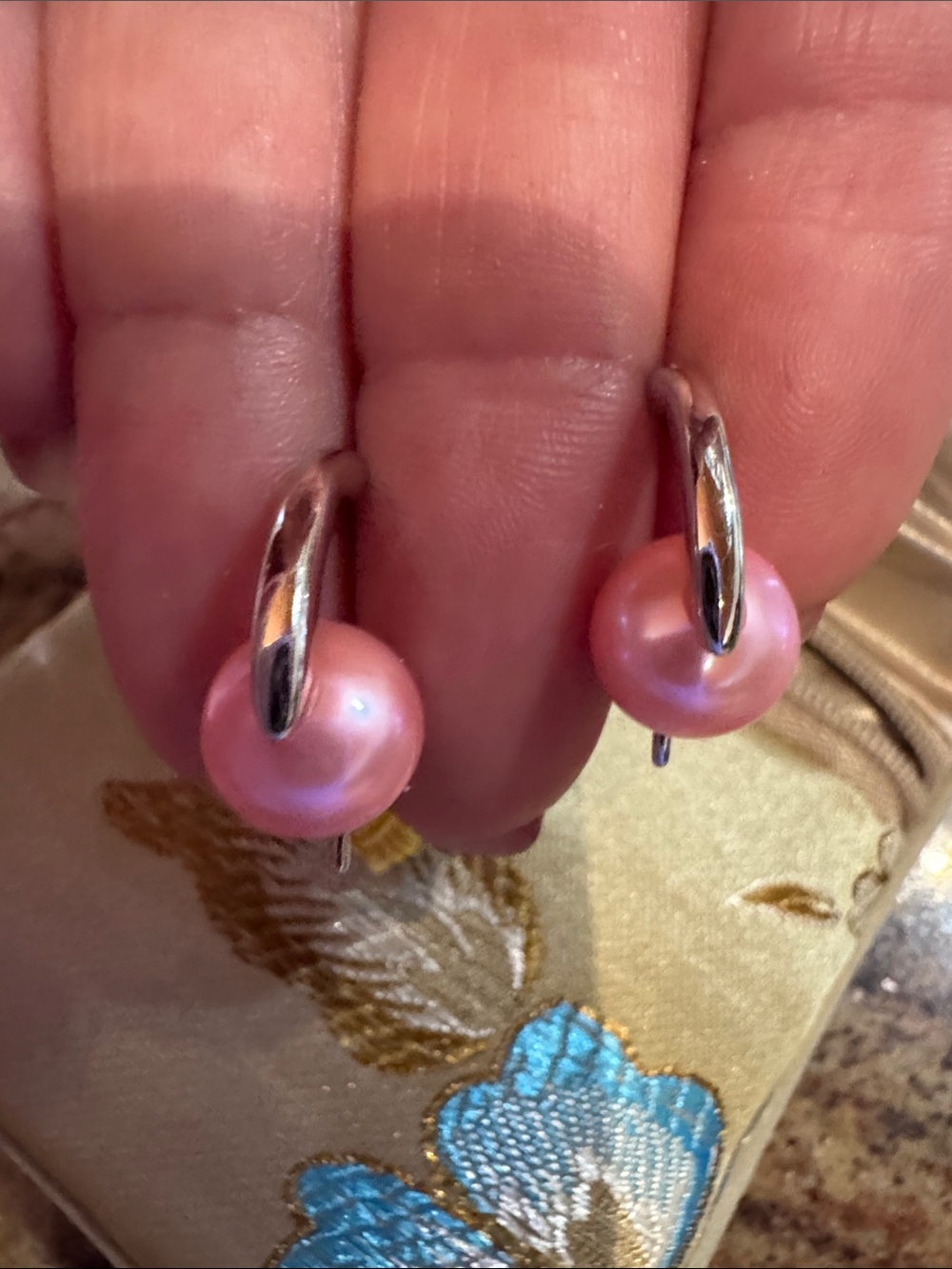 Honora 925 Sterling Silver Earrings, Blush Pink Freshwater Pearls,Huggie NIB